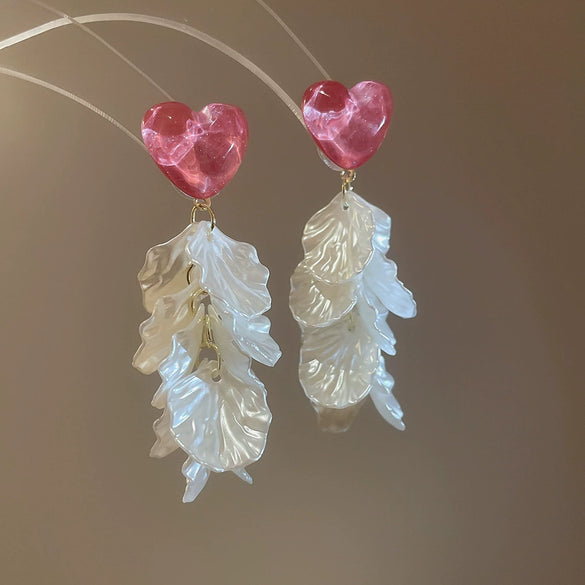 Shell Handmade Geometric Round Tassel Earrings For Women Light Luxury Sweet Small Fresh All Match