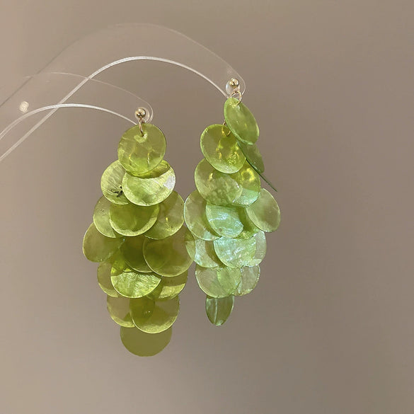 Shell Handmade Geometric Round Tassel Earrings For Women Light Luxury Sweet Small Fresh All Match