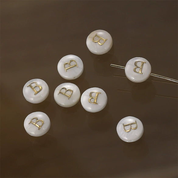 Shell Jewelry Geometric 26 Letters Round Fritillaria Double Sided Straight Hole Matching Material