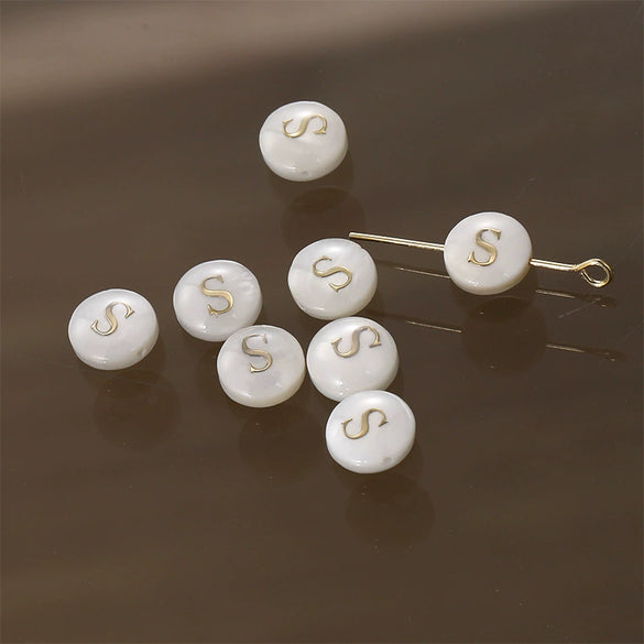 Shell Jewelry Geometric 26 Letters Round Fritillaria Double Sided Straight Hole Matching Material