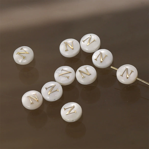Shell Jewelry Geometric 26 Letters Round Fritillaria Double Sided Straight Hole Matching Material