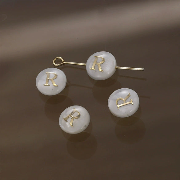 Shell Jewelry Geometric 26 Letters Round Fritillaria Double Sided Straight Hole Matching Material