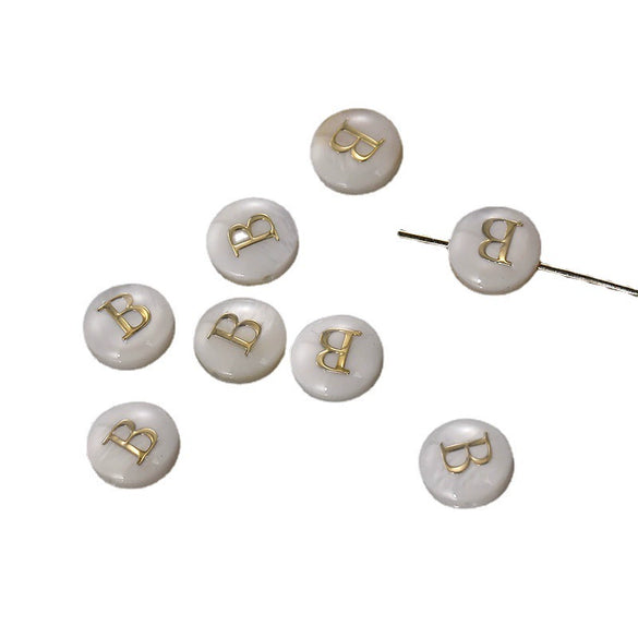 Shell Jewelry Geometric 26 Letters Round Fritillaria Double Sided Straight Hole Matching Material