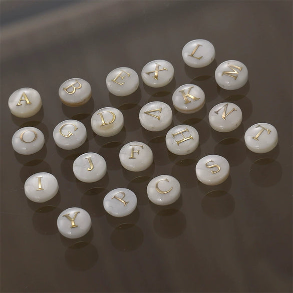 Shell Jewelry Geometric 26 Letters Round Fritillaria Double Sided Straight Hole Matching Material