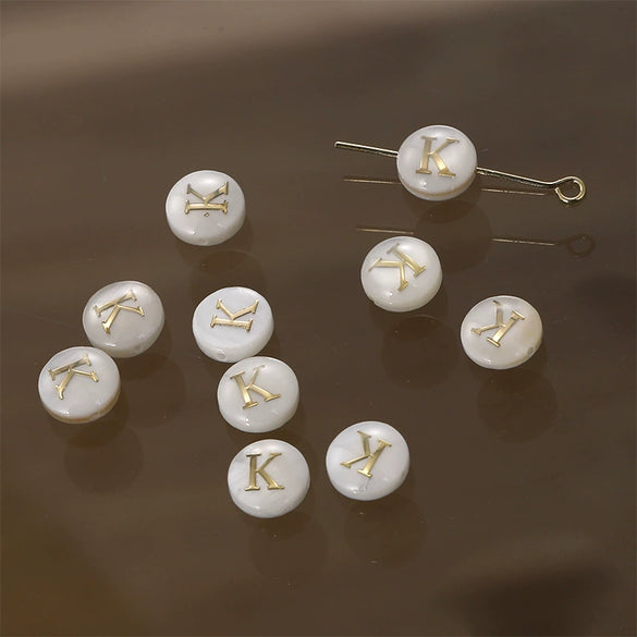 Shell Jewelry Geometric 26 Letters Round Fritillaria Double Sided Straight Hole Matching Material
