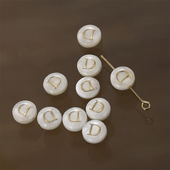 Shell Jewelry Geometric 26 Letters Round Fritillaria Double Sided Straight Hole Matching Material