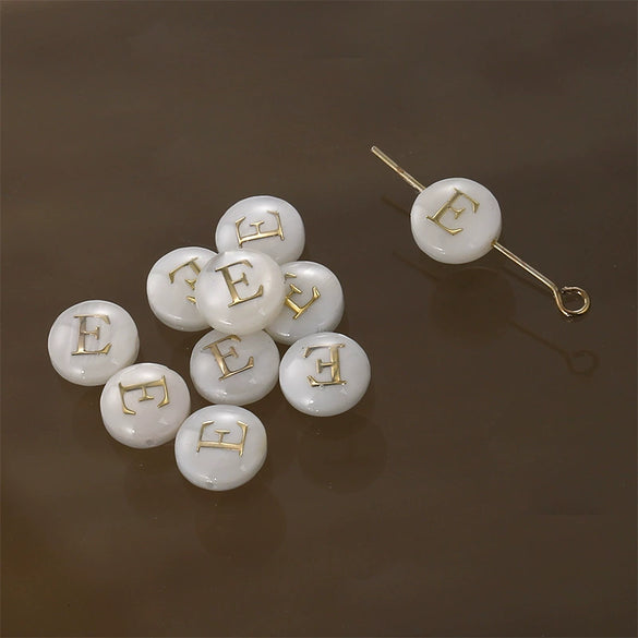 Shell Jewelry Geometric 26 Letters Round Fritillaria Double Sided Straight Hole Matching Material