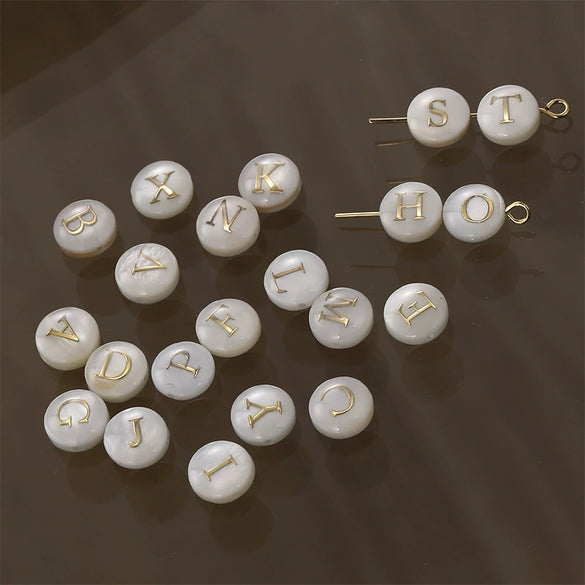 Shell Jewelry Geometric 26 Letters Round Fritillaria Double Sided Straight Hole Matching Material