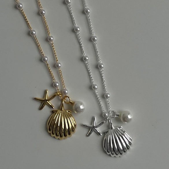 Shell Pearl Conch Necklace Copper Titanium Steel Gold Plated Seaside Vintage Natural Style Unisex Electroplated