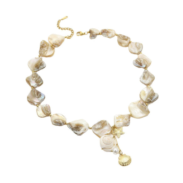 Shell Pearl Stainless Steel Necklace Marine Series Vacation Style Electroplated Jewelry For Women