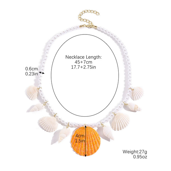 Shell Pendant Necklace With Pearl Chain Star Geometric Animal Zodiac Pure Handmade For Women