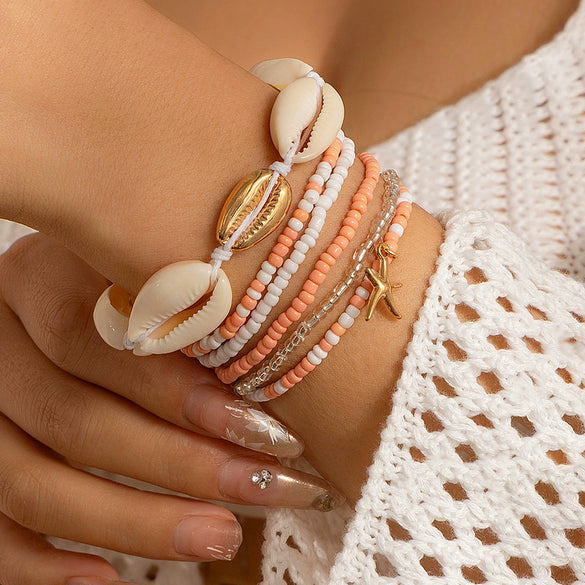 Shell Rice Bead Metal Geometric Electroplated Bracelet For Women