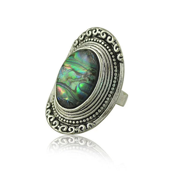 Shell Ring Exaggerated Retro Carved Oval Geometric Electroplated