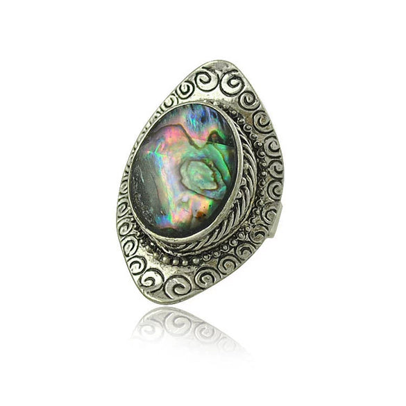 Shell Ring Exaggerated Retro Carved Oval Geometric Electroplated