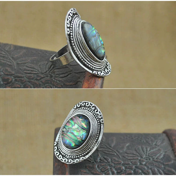 Shell Ring Exaggerated Retro Carved Oval Geometric Electroplated