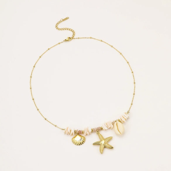 Shell Starfish Geometric Fashion Stainless Steel Necklace With Electroplating
