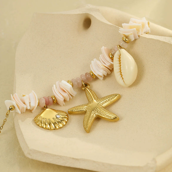 Shell Starfish Geometric Fashion Stainless Steel Necklace With Electroplating