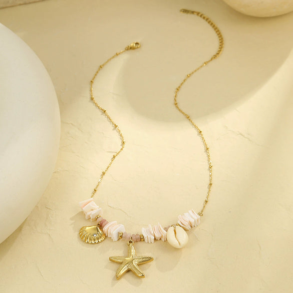 Shell Starfish Geometric Fashion Stainless Steel Necklace With Electroplating
