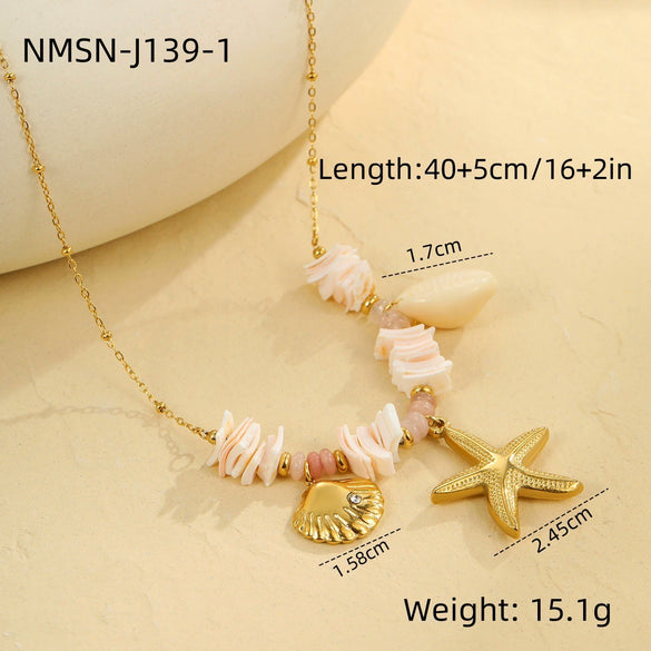 Shell Starfish Geometric Fashion Stainless Steel Necklace With Electroplating