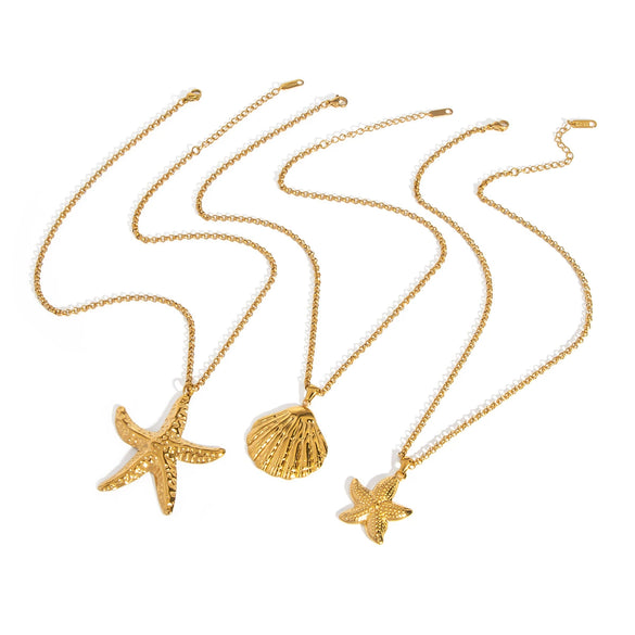Shell Starfish Pendant Necklace Stainless Steel Ochain Necklace With Pvd Furnace Vacuum Real Gold Plating For Women Casual Minimalist Style