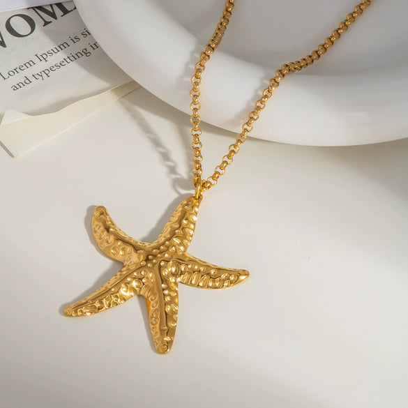 Shell Starfish Pendant Necklace Stainless Steel Ochain Necklace With Pvd Furnace Vacuum Real Gold Plating For Women Casual Minimalist Style