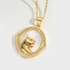 Shell Zircon Inlaid Disc Tigershaped Pendant Necklace Copper Electroplated Mixed Gemstone Setting For Women