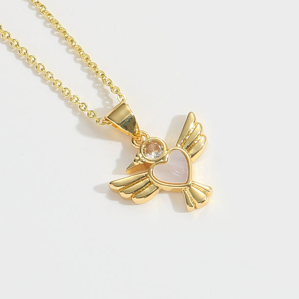 Shell Zircon Inlaid Disc Tigershaped Pendant Necklace Copper Electroplated Mixed Gemstone Setting For Women