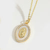 Shell Zircon Inlaid Disc Tigershaped Pendant Necklace Copper Electroplated Mixed Gemstone Setting For Women