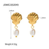 Shellshaped Natural Freshwater Pearl Earrings Stainless Steel Jewelry Electroplated Original Design Minimalist For Women