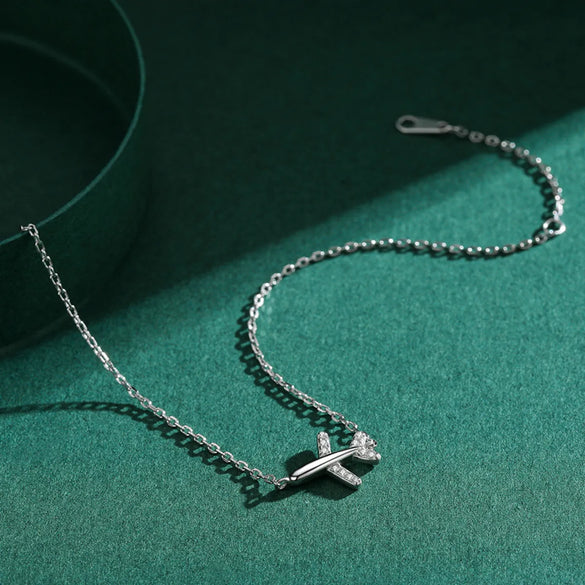 Shiny Airplane Sterling Silver Plating Inlay Zircon Rhodium Plated Bracelets