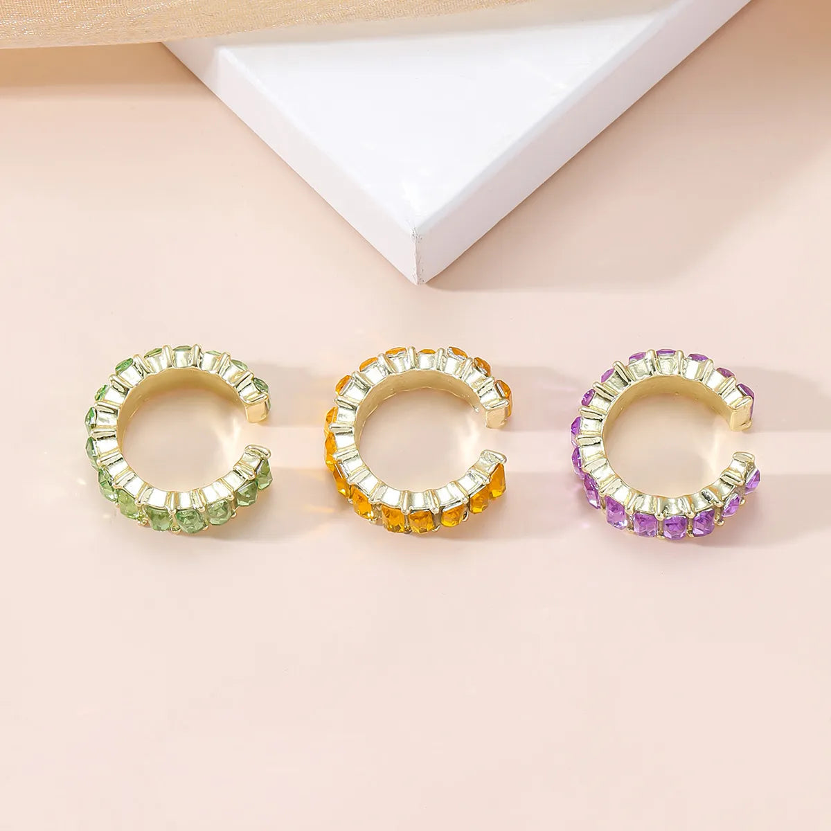 3 Piece Set Shiny C Shape Inlay Alloy Rhinestones Ear Clips