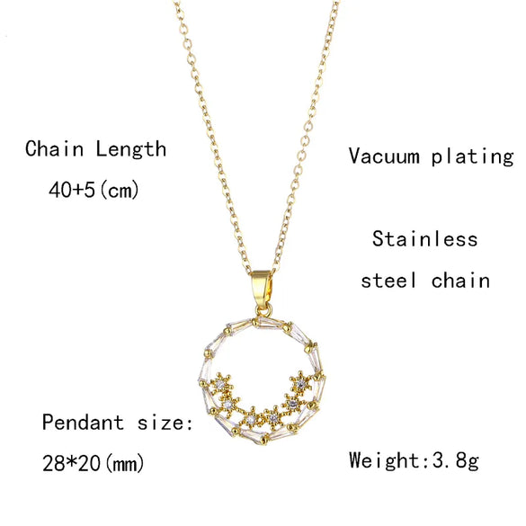 Shiny Circle 201 Stainless Steel Brass Plating Inlay Zircon 18K Gold Plated Women'S Pendant Necklace