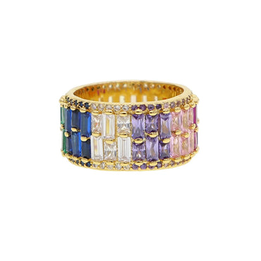 Shiny Colorful Copper Inlay Zircon Rings