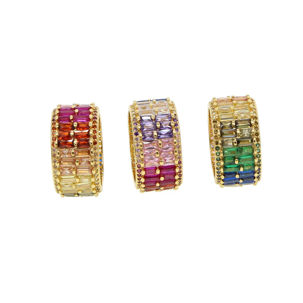 Shiny Colorful Copper Inlay Zircon Rings