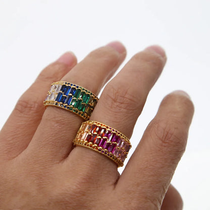 Shiny Colorful Copper Inlay Zircon Rings