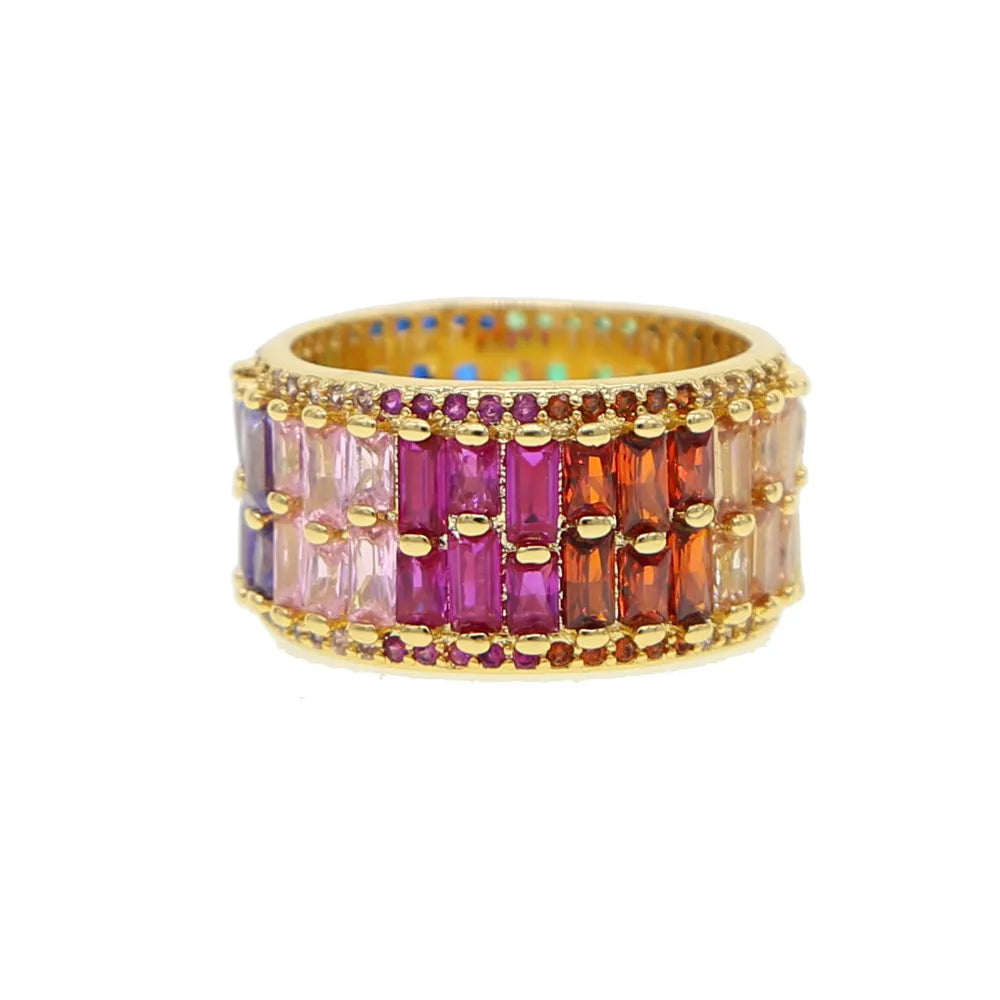 Shiny Colorful Copper Inlay Zircon Rings