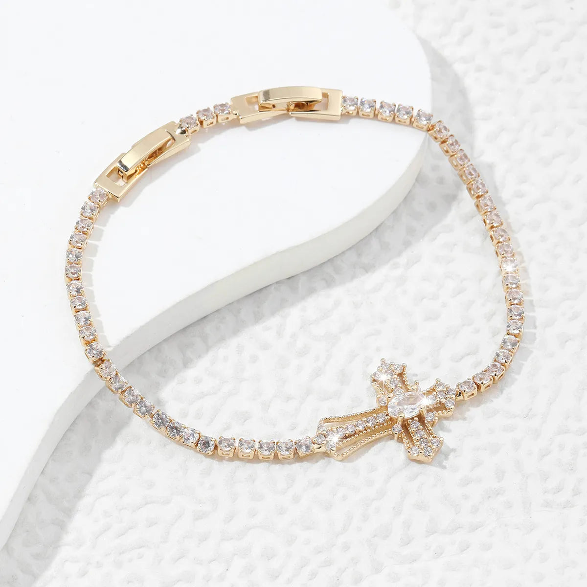 Shiny Cross Copper Plating Inlay Zircon 18k Gold Plated Bracelets