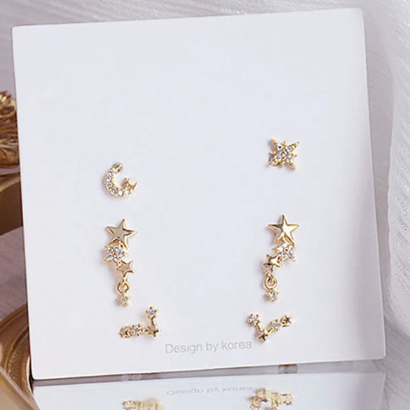 Shiny Cross Round Star Plating Inlay Copper Zircon 18k Gold Plated White Gold Plated Earrings