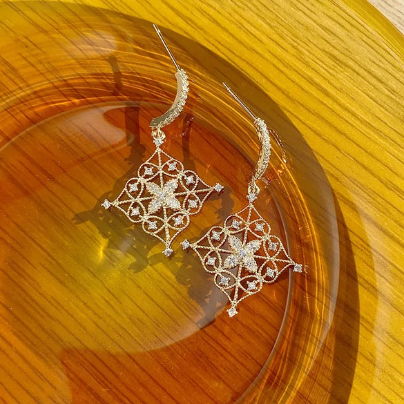 Shiny Cross Round Star Plating Inlay Copper Zircon 18k Gold Plated White Gold Plated Earrings