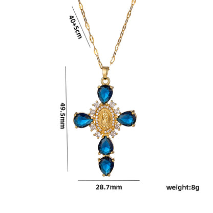 Shiny Cross Stainless Steel Plating Inlay Zircon 18k Gold Plated Pendant Necklace