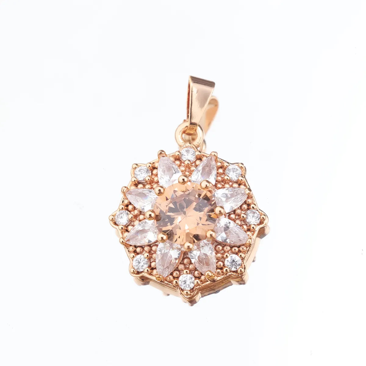 Shiny Flower Brass 18k Gold Plated Rose Gold Plated Zircon Charms Earrings In Bulk