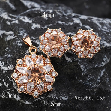 Shiny Flower Brass 18k Gold Plated Rose Gold Plated Zircon Charms Earrings In Bulk