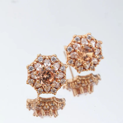 Shiny Flower Brass 18k Gold Plated Rose Gold Plated Zircon Charms Earrings In Bulk