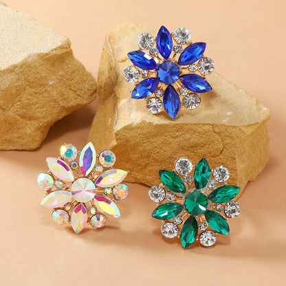 Shiny Flower Gold Plated Rhinestones Alloy Wholesale Open Rings