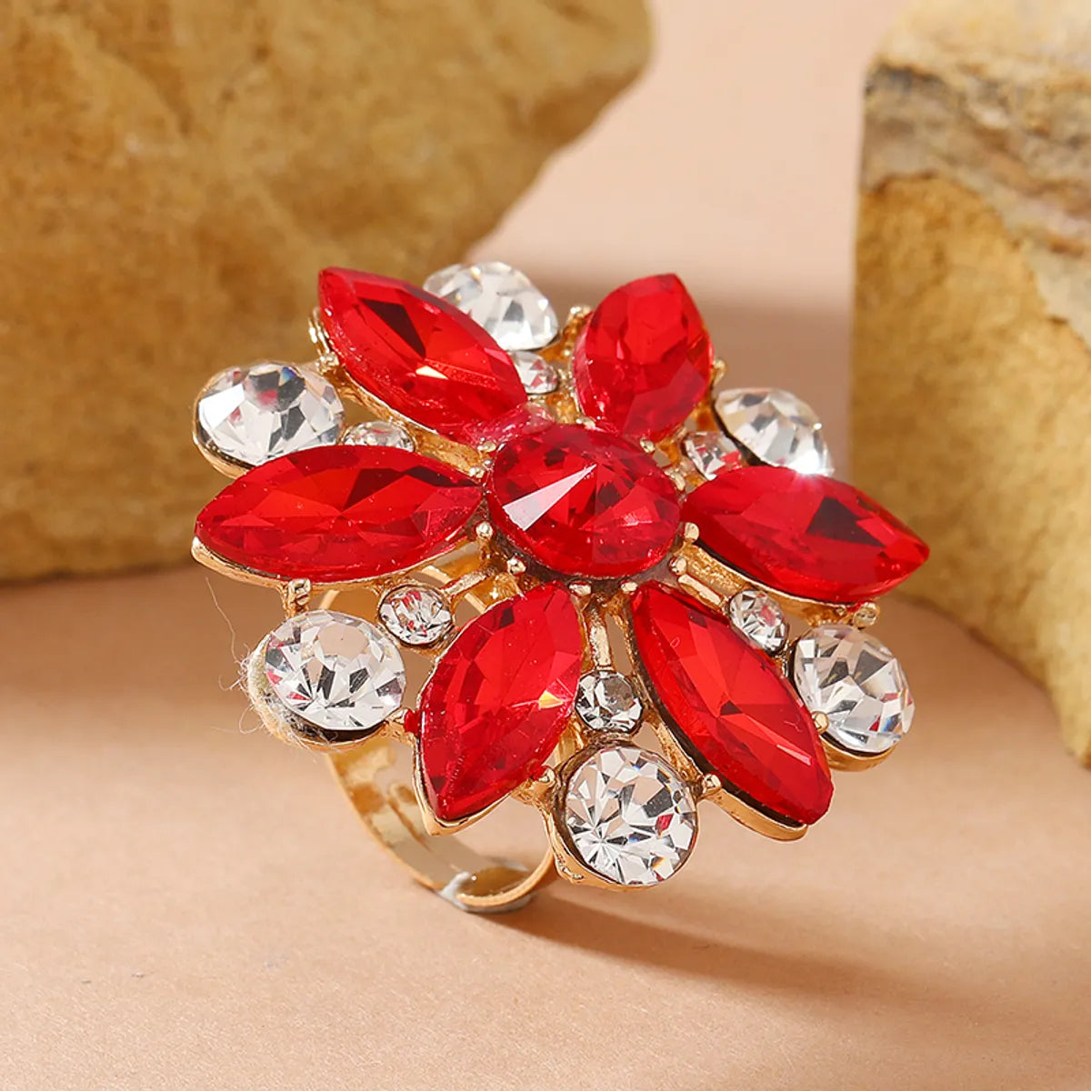 Shiny Flower Gold Plated Rhinestones Alloy Wholesale Open Rings