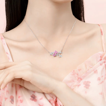 Shiny Flower Sterling Silver Polishing Plating Inlay Zircon Necklace