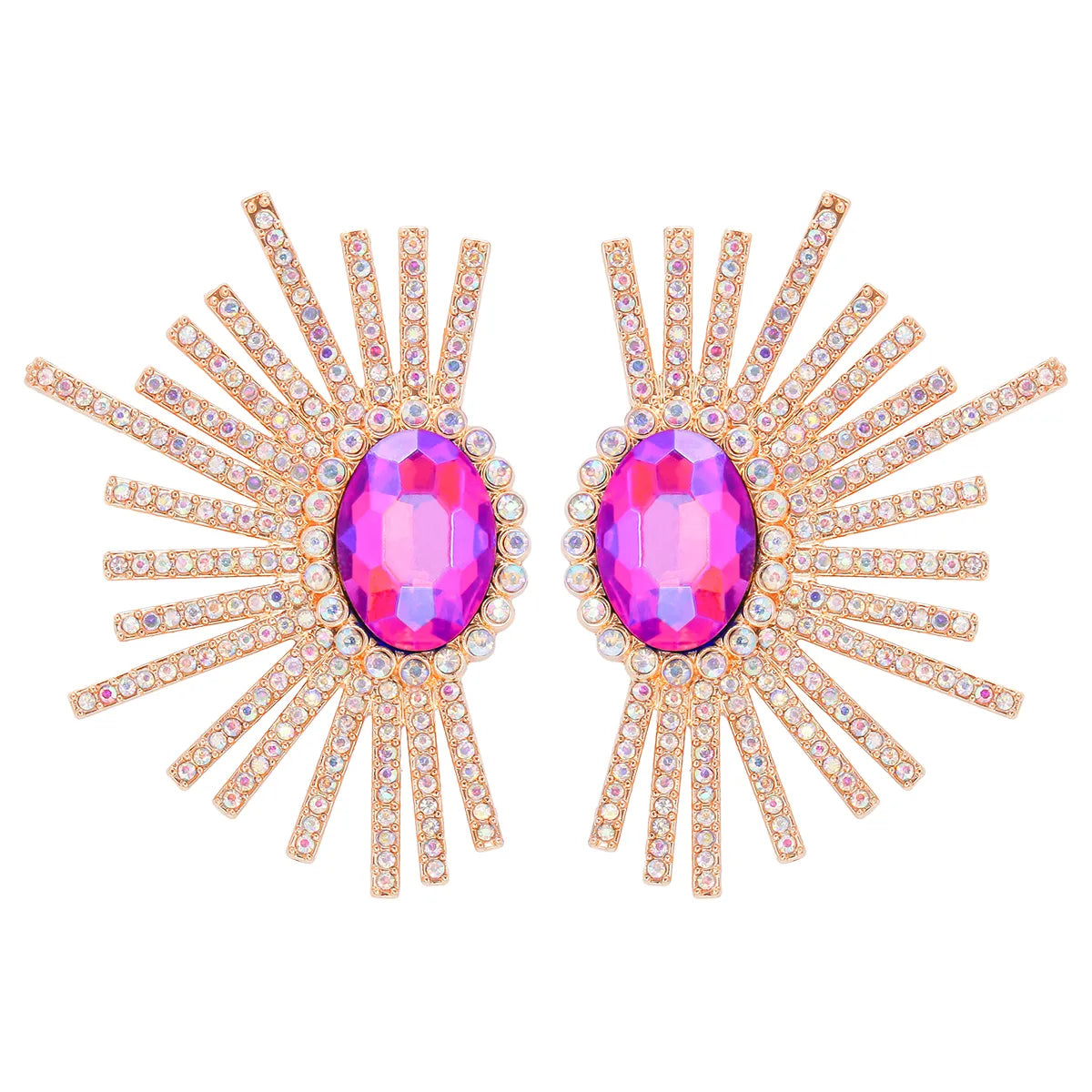 Shiny Geometric Alloy Inlay Rhinestones Glass Stone Women's Ear Studs