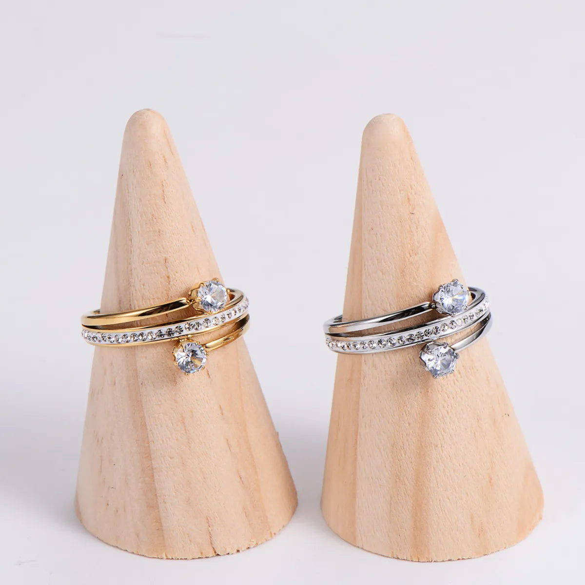 Shiny Geometric Stainless Steel Plating Zircon Rings