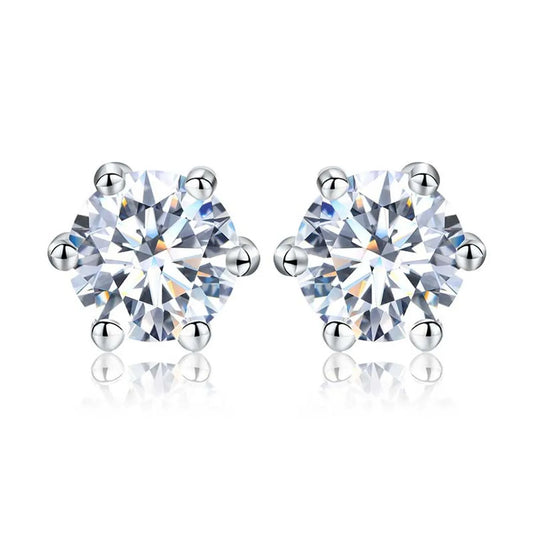 Shiny Geometric Sterling Silver Gra Inlay Moissanite Ear Studs