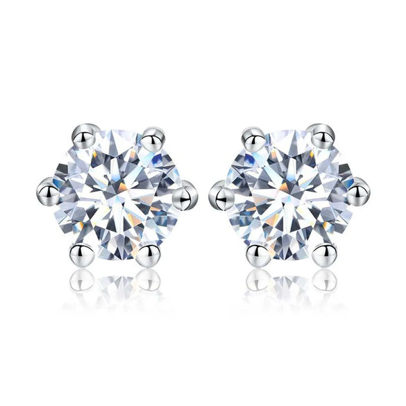 Shiny Geometric Sterling Silver Gra Inlay Moissanite Ear Studs